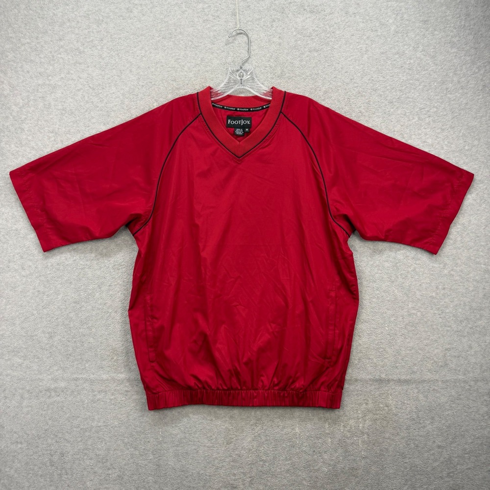 FootJoy Windshirt Mens Medium Red Black Golf Short Sleeve V-Neck Pullover